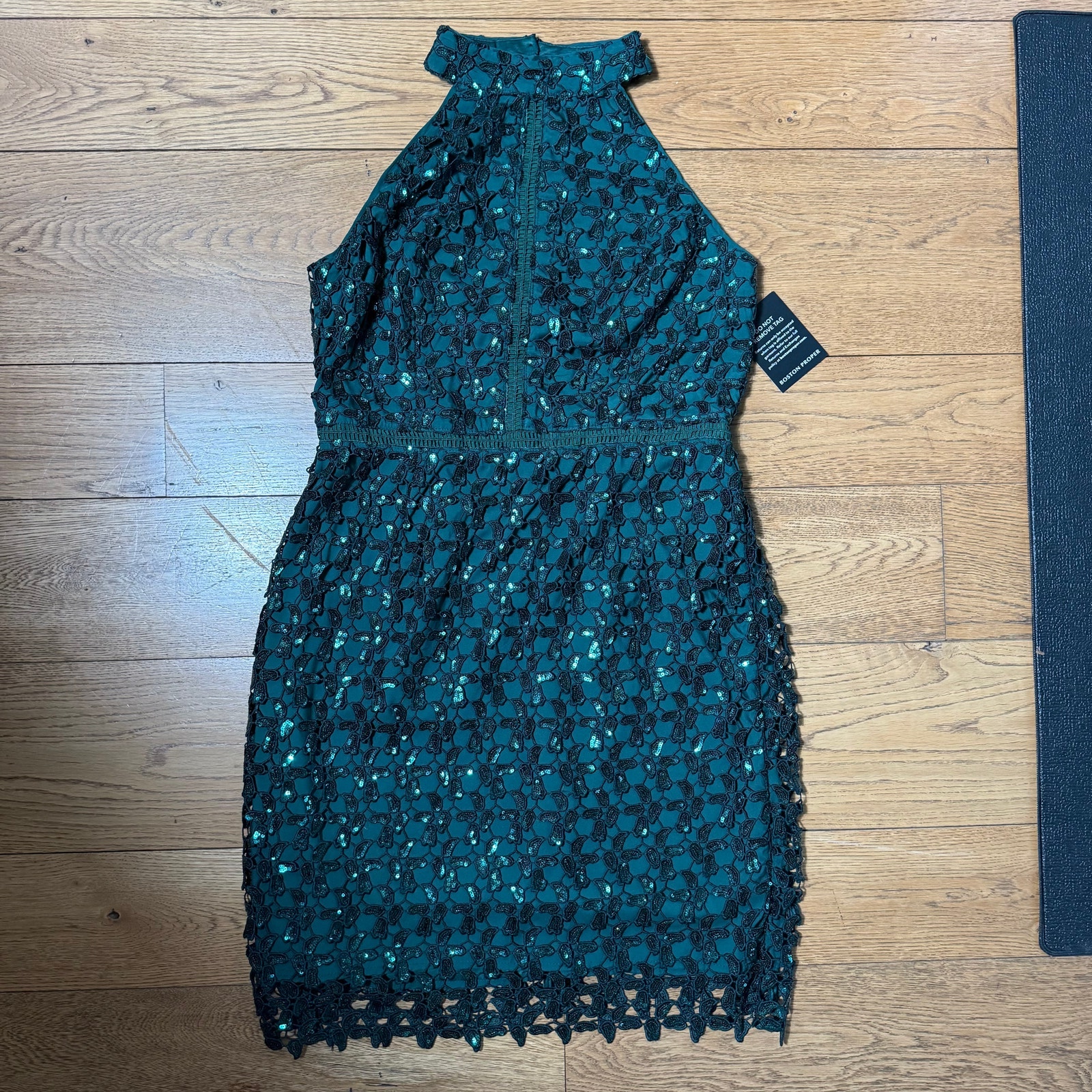 Nwt Boston Proper Sequin Dress Sz 12 Halter Knee High Neck Holiday Cocktail Part